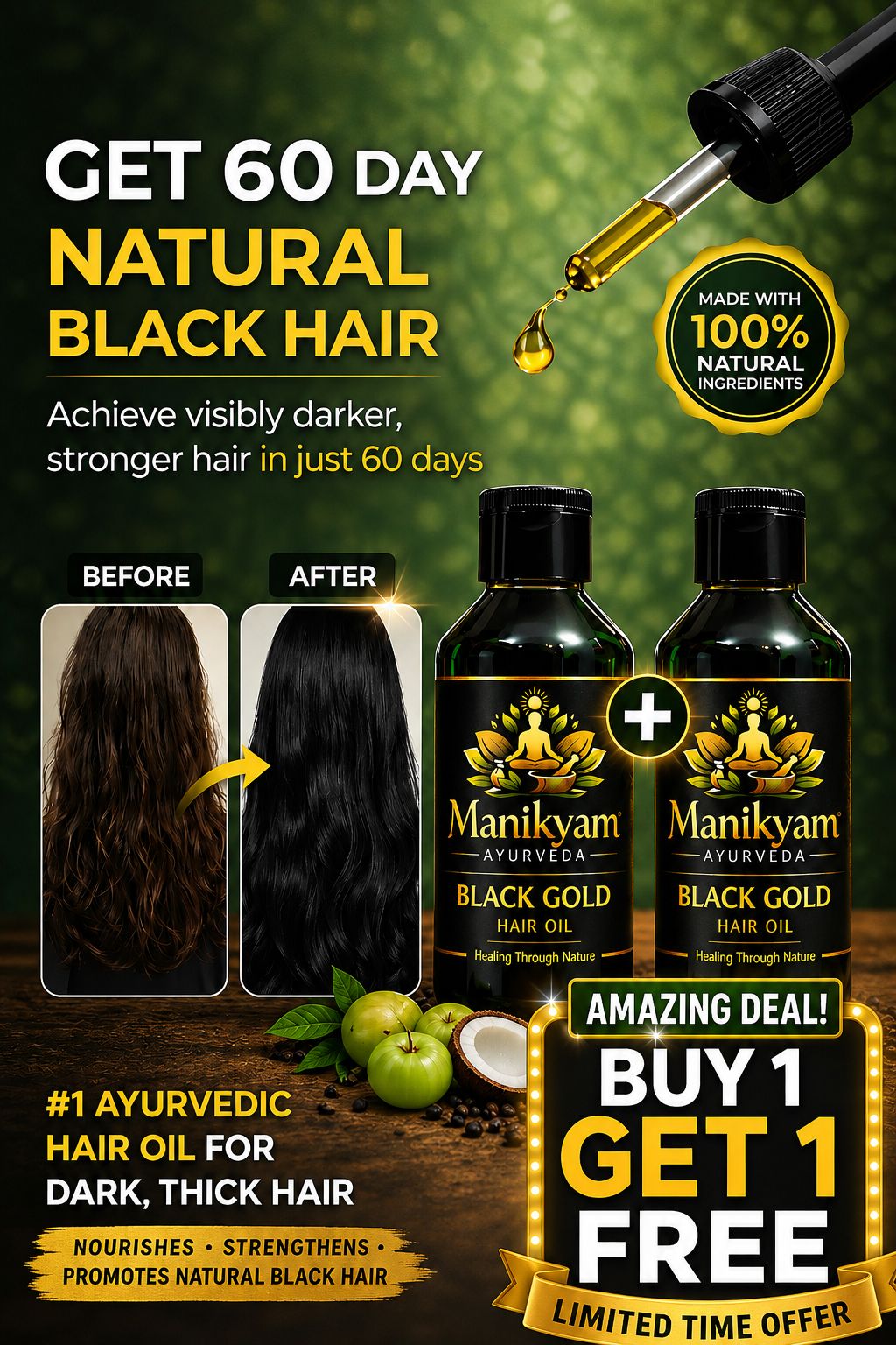🌿 BUY 1 GET 1 FREE Black Gold Hair Oil  - 100% Working 🌿